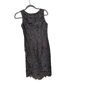 Cache Lace Overlay Knee Length Dress Gray Sleeveless Sz 0 Womens